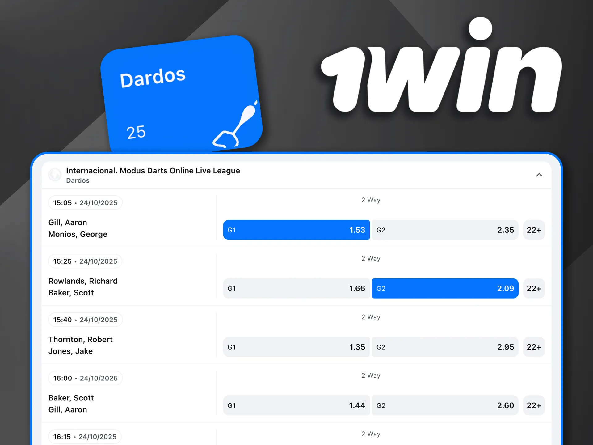 Sigue cada lanzamiento de dardos y apuesta con 1win.