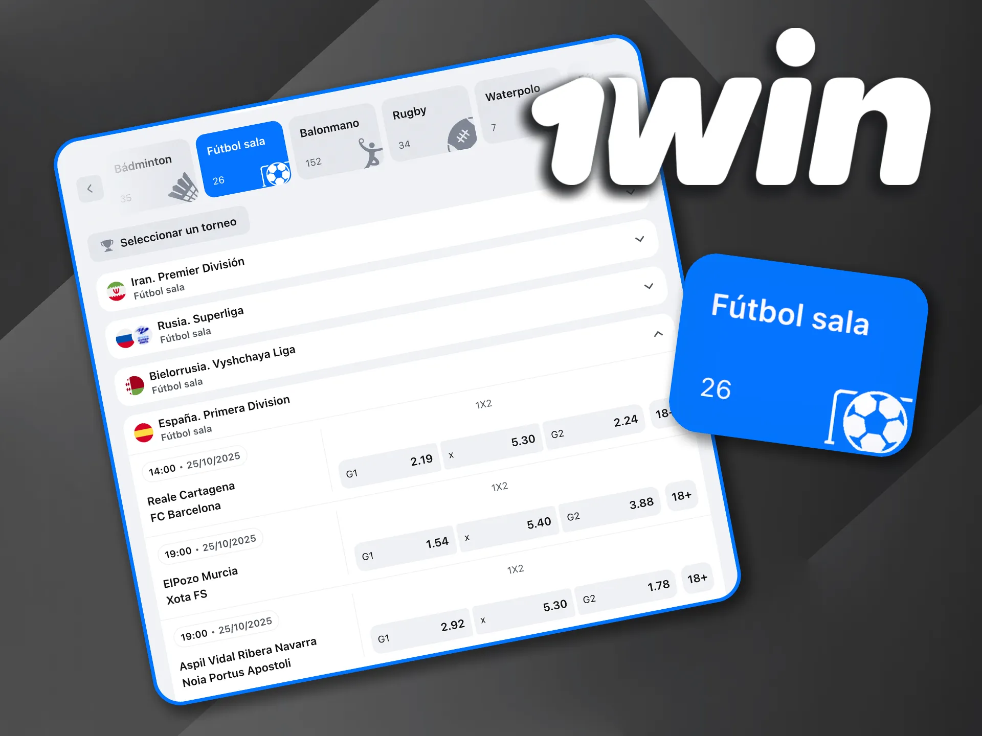 Pronostica resultados de fútbol sala y siente la emoción con 1win.